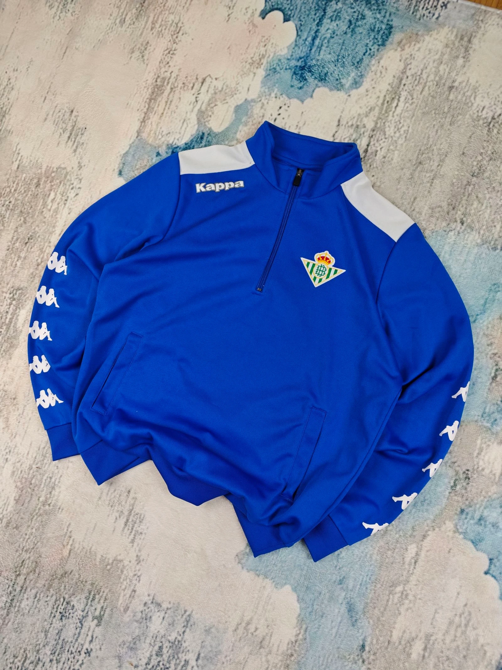 Kappa Real Betis Football Track Jacket Blue White Quarter Zip Vintage Streetwear Size L